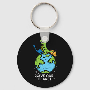 Dinosaurs Save Our Planet Cute Earth Day Boys Kids Keychain