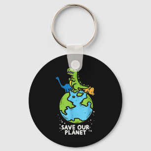 Dinosaurs Save Our Planet Cute Earth Day Boys Kids Keychain