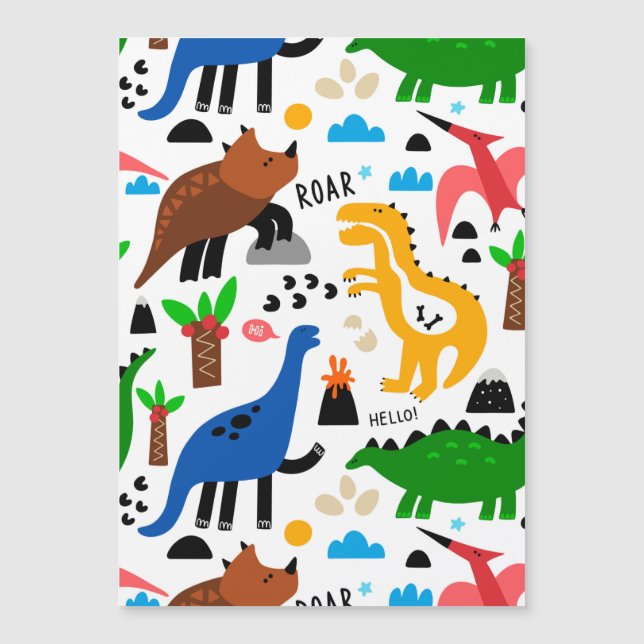 Dinosaurs seamless pattern magnetic invitation (Front)