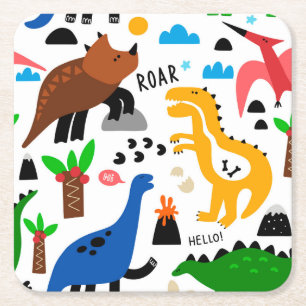 Dinosaurs seamless pattern square paper coaster