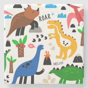 Dinosaurs seamless pattern stone coaster