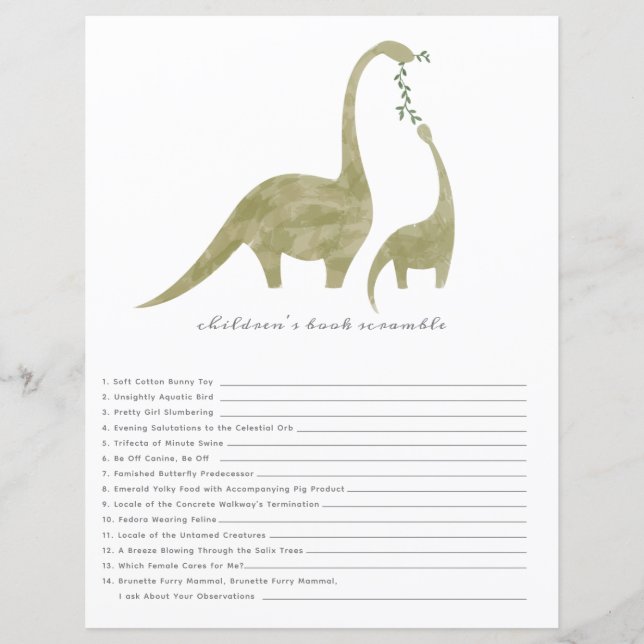 Dinosaurs Shower Book Scramble Game (Front)
