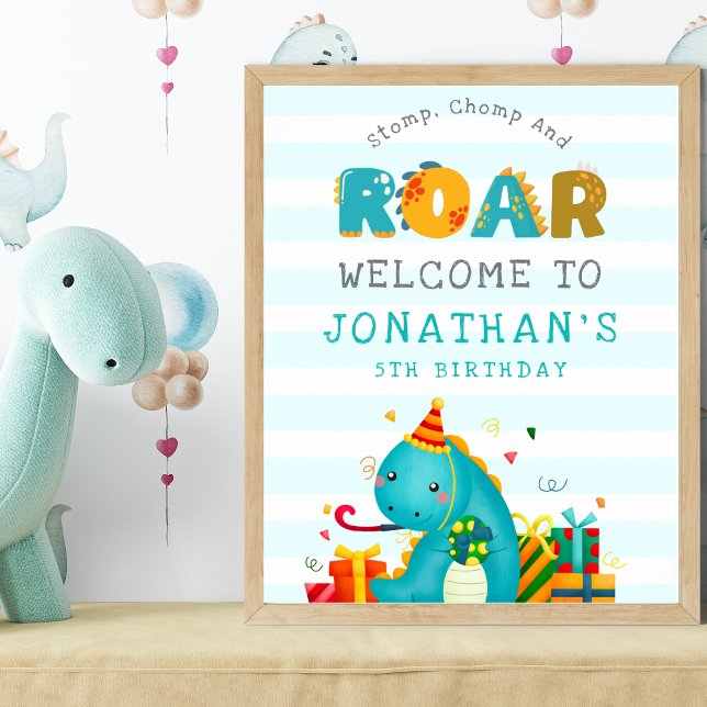 Dinosaurs Stomp Chomp and roar birhtday boy Poster (Creator Uploaded)