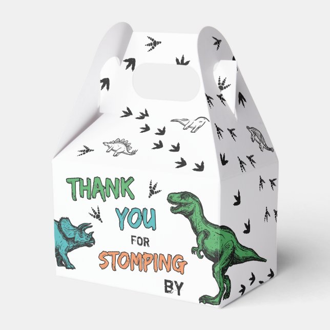 Dinosaurs Stomp Chomp Roar Birthday Thank You Favor Box (Front Side)