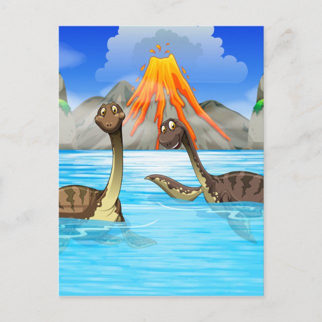 Dinosaurs swimming in the lake postcard (Front)