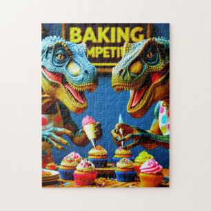 Dinosaurs Teaming up to Bake Cupcakes!  Jigsaw Puzzle