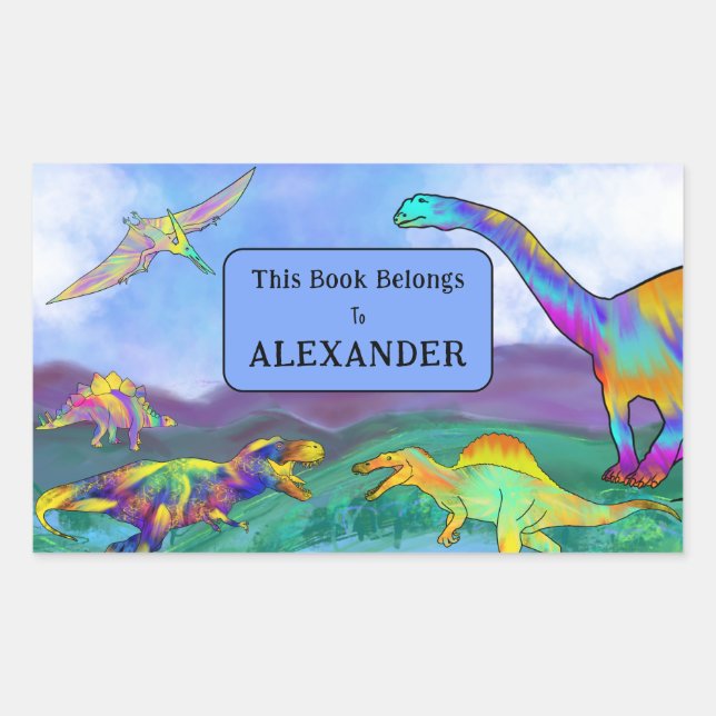 Dinosaurs This Book Belongs To Kids Name Sticker (Front)