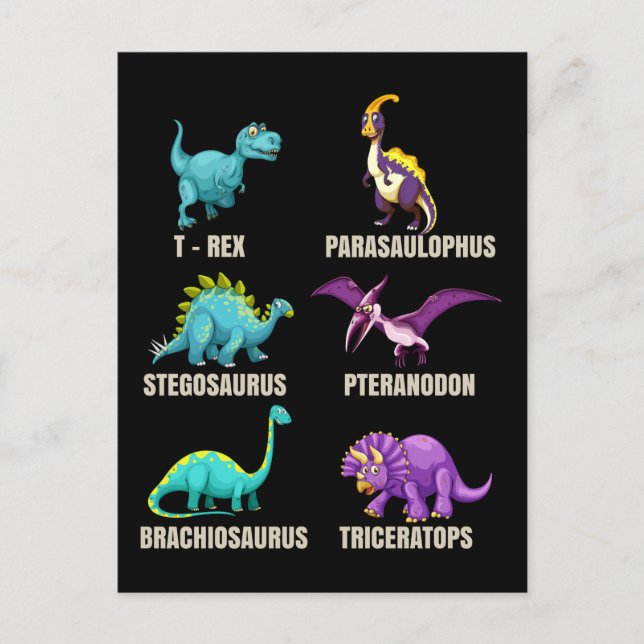 Dinosaurs Types Trex Triceratops Dino Fan Postcard (Front)