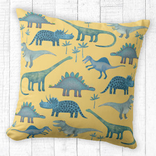 Dinosaurs Warm Yellow Throw Pillow
