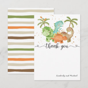 Dinosaurs Watercolor Birthday   Baby Shower Thank  You Card