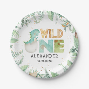 Dinosaurs Wild One 1st Birthday Paper Plate