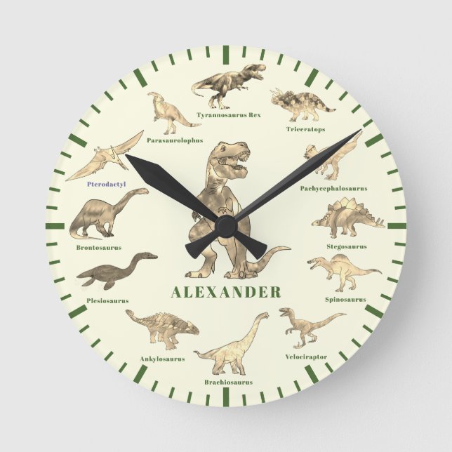 Dinosaurs with names Personalized Round Clock (Front)