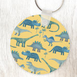 Dinosaurs Yellow Keychain<br><div class="desc">Cute and not very scary dinosaurs on a yellow background.</div>