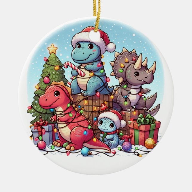 Dinosaurus Christmas ,  Ceramic Ornament (Front)