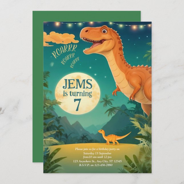 dinosours birthday invitation, jurassic world invitation (Front/Back)