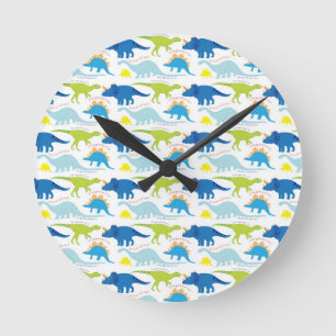 Dinosuar Designs Blue and Green Pattern Dino Gifts Round Clock