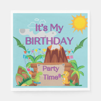 Dinosuar Volcano Boy Birthday Party Napkin
