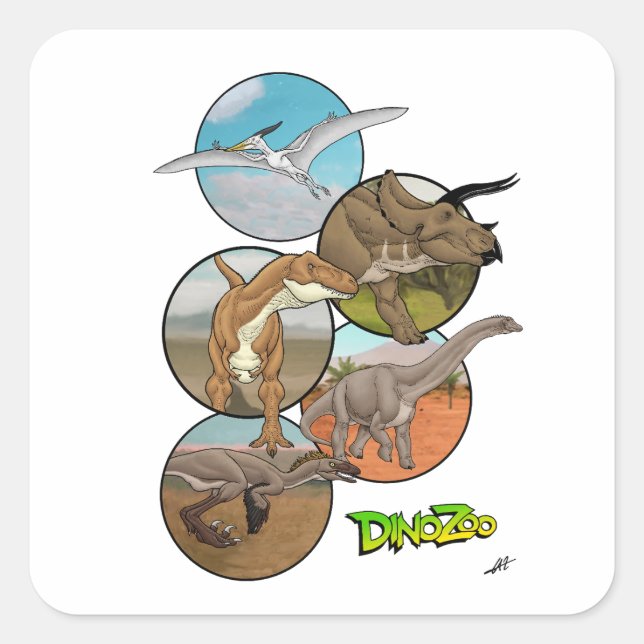 DinoZoo Dinosaur Collage Square Sticker (Front)