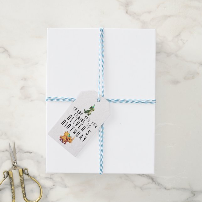 Dinsoaur birthday party thanks gift tag (With Twine)
