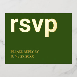 D'invitation À Feuilles D'aluminium Carte postale Foil RSVP Forest Green Repas Choix