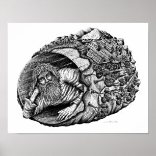 Diogenes surreal pen ink black and white drawing poster