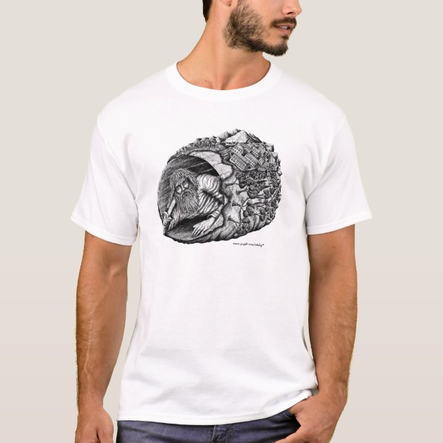Diogenes surreal pen ink black and white drawing T-Shirt (Front)