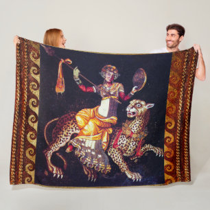 DIONYSOS WITH A SPEAR RIDING LEOPARD Greek Mosaic  Fleece Blanket