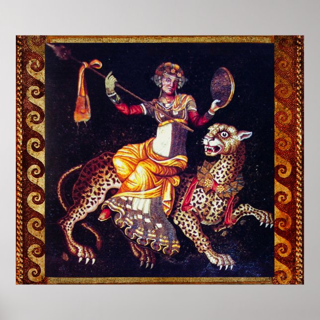 DIONYSOS WITH A SPEAR RIDING LEOPARD Greek Mosaic Poster (Front)