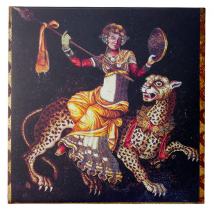 DIONYSOS WITH A SPEAR RIDING LEOPARD Greek Mosaic Tile