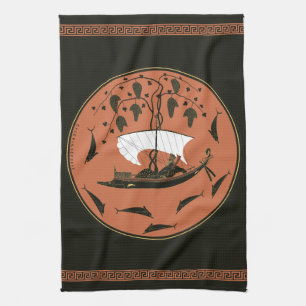 Dionysus Cup: Greek God on Ship w Vines & Dolphins Kitchen Towel