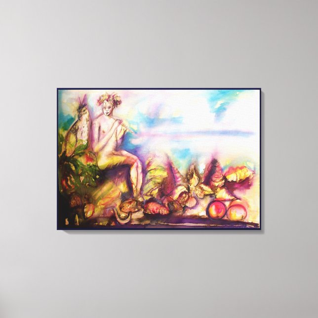DIONYSUS ,Playing Flute with Sea shells and Fruits Canvas Print (Front)