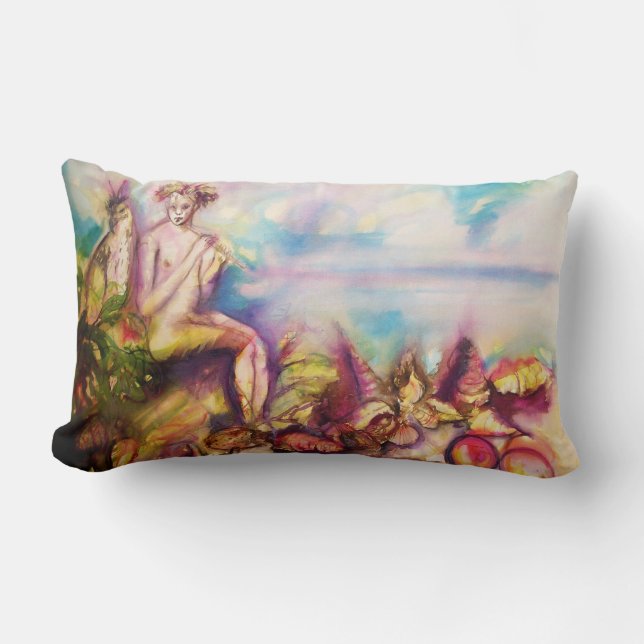 DIONYSUS ,Playing Flute with Sea shells and Fruits Lumbar Pillow (Front)