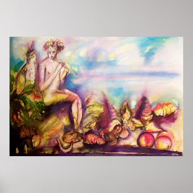 DIONYSUS ,Playing Flute with Sea shells and Fruits Poster (Front)
