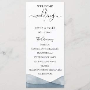 Dip Dye Blue Watercolor Wedding Program