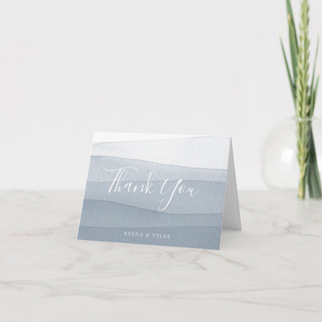 Dip Dye Blue Watercolor Wedding Thank You (Front)