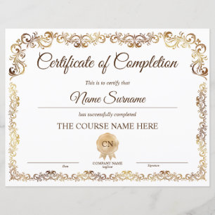 Diploma Certificate of Completion Award Course 