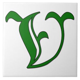 Diploma Letter V in Green Monogram Tile