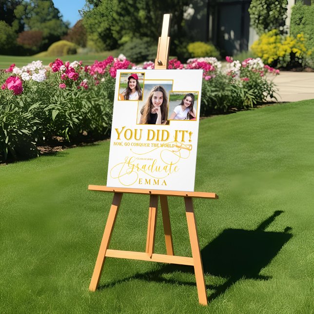 Diplôme blanc et or Multi Photo Keepsaké (White and Gold Graduation Multi Photo Keepsake Poster)