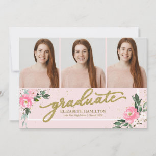 Diplômé Blush Floral Grad Faire-part 3 Photo