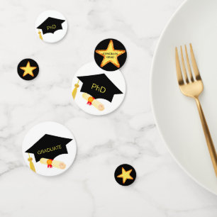 Diplôme de doctorat étoiles sur confettis noir et 