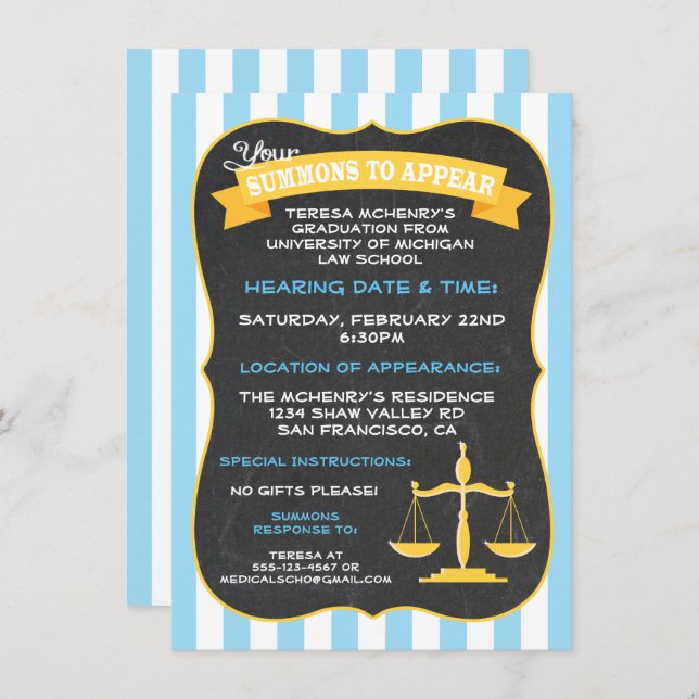 Diplôme d'études de droit Invitation à comparaître (Devant / Derrière)