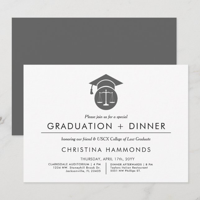 Diplôme d'études de droit | Invitation minimaliste (Devant / Derrière)