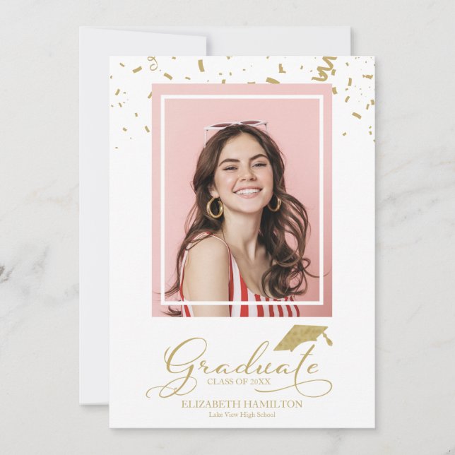 Diplômé Gold Confetti Grad Faire-part photo (Devant)