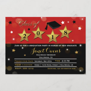 Diplôme HOLLYWOOD Diplômé Invitation Rouge Or
