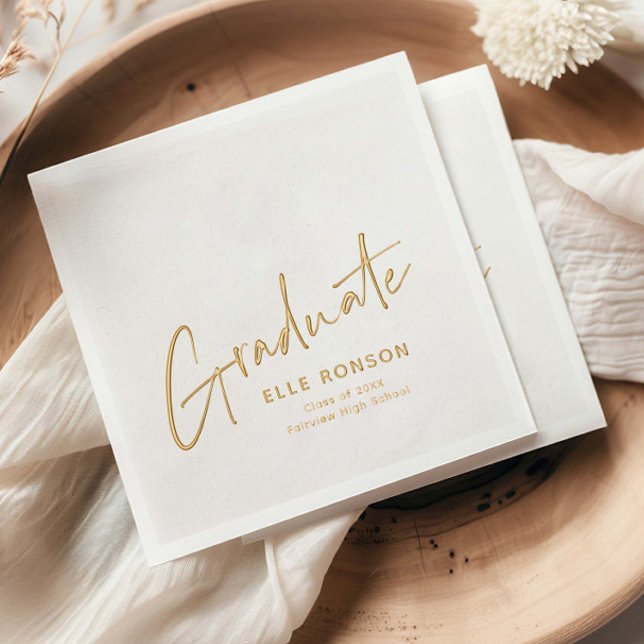Diplôme Lettre Main Script Moderne (Elegant Foil Graduation Party Napkins.)