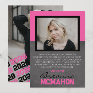 Diplôme rose chaud et noir 2 Carte de remerciement