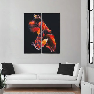 diptych of a betta fish swimming canvas print