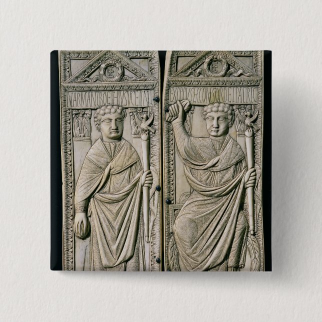 Diptych of Boethius  Consul in 487 AD 2 Inch Square Button (Front)