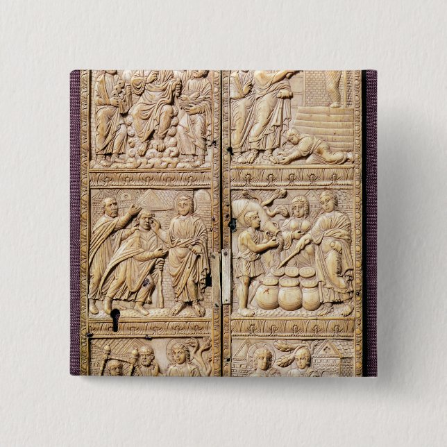 Diptych showing the Miracles of Christ 2 Inch Square Button (Front)