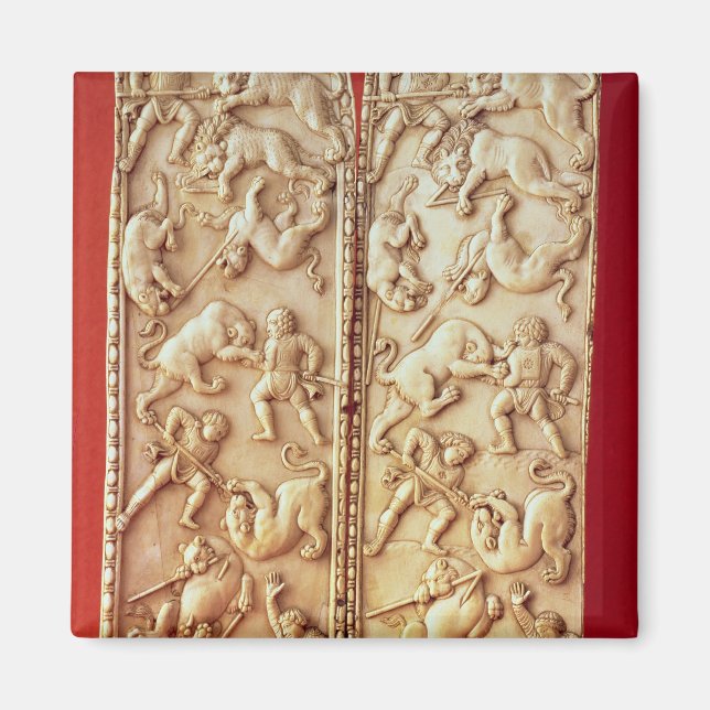 Diptych with a lion hunting scene magnet (Front)